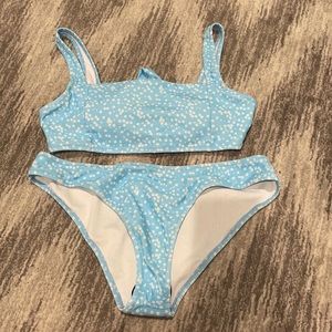 Floral Baby Blue Tie Back Bikini Swimsuit Set